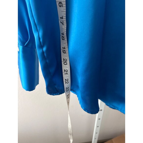 Zara Button Down Blouse Size XSmall Cobalt Blue Satin Corporate Core Polished - Picture 9 of 16